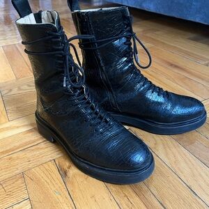 AllSaints Croc Embossed Black Leather Boots size 9